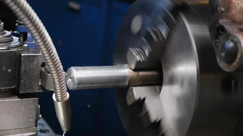 Adjust cooling liquid duct pipe for a lathe machine - closeup Stock-Footage 126227273