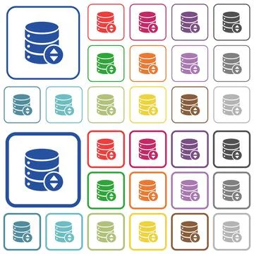 Adjust database value outlined flat color icons Stock Illustration