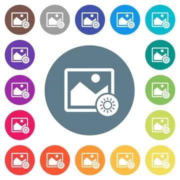 Adjust image brightness flat white icons on round color backgrounds Stock Illustration