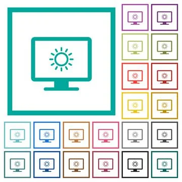 Adjust screen brightness flat color icons with quadrant frames 스톡 일러스트