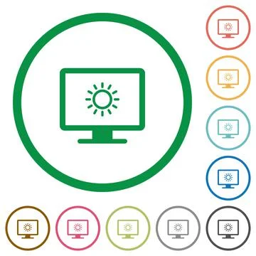 Adjust screen brightness flat icons with outlines Stock Illustration