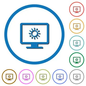 Adjust screen brightness icons with shadows and outlines Stock Illustration