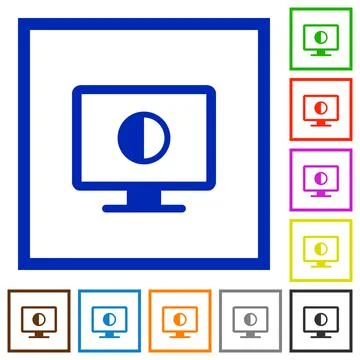 Adjust screen contrast flat framed icons Stock Illustration