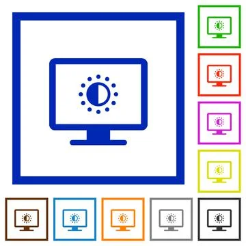 Adjust screen saturation flat framed icons Illustrazione stock