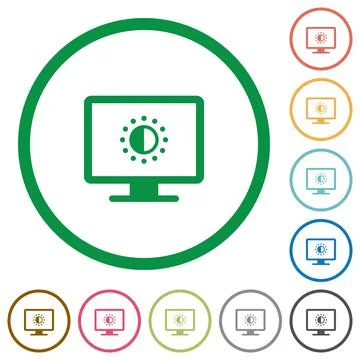 Adjust screen saturation flat icons with outlines Stock Illustration