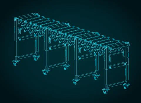 Adjustable accordion roller conveyor blueprint Stock Illustration