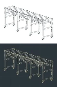 Adjustable accordion roller conveyor blueprints Stock Illustration