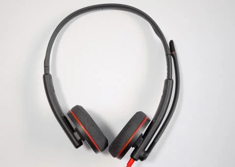 Adjustable Black and Red On-Ear Headphones with Microphone Stock Photos
