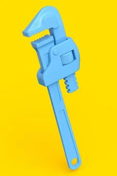 Adjustable pipe wrench, spanner or plumbing tool on yellow monochrome backgro Stock Illustration