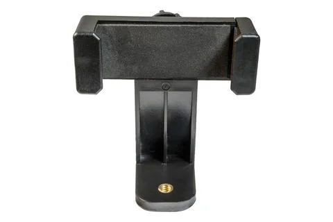 Adjustable smartphone tripod mount with padded grips and threaded insert Foto stock