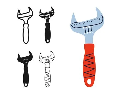 Adjustable spanner icon symbol set wrench repair tool builder mechanic plumber Stock Illustration