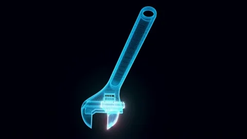 Adjustable Spanner Wrench hologram Rotating Stock Footage 154840114