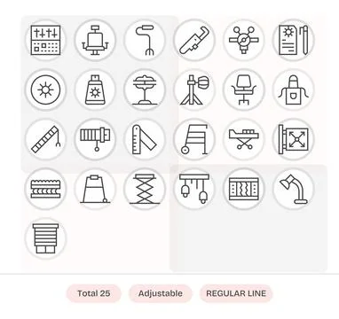 Adjustable Visual Pack containing 25 Regular Line Grid Fitted Vector Icons イラスト素材