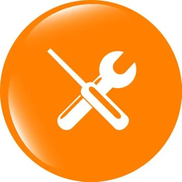 Adjustable wrench and screwdriver icon web button isolated on white 스톡 일러스트