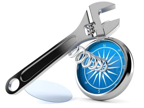 Adjustable wrench with compass Stock Illustration