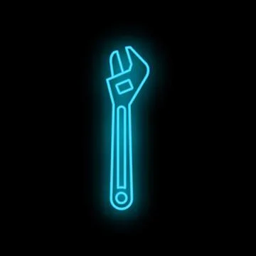 Adjustable wrench icon glowing in blue neon light Illustrazione stock