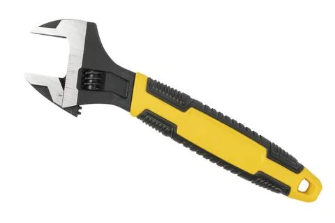 Adjustable wrench isolated in white background. New steel adjustable wrench.. Foto stock