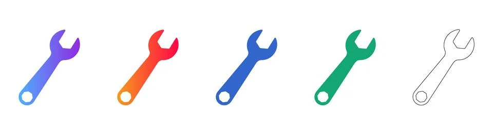 Adjustable Wrench Mechanical Tool Icon Set Illustrazione stock