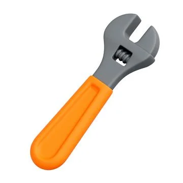 Adjustable wrench with orange handle, angled view, isolated on white backgrou Stock Illustration