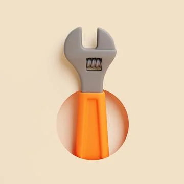 Adjustable Wrench with Orange Handle on Beige Background Stock Illustration