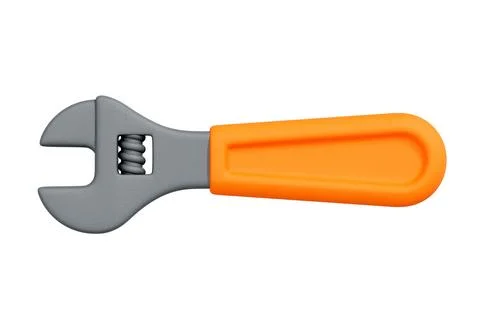 Adjustable wrench with orange handle, isolated on white background, 3D render Stock Illustration