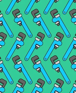 Adjustable wrench seamless pattern. Tool ornament. Industrial background Stock Illustration