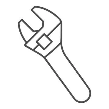 Adjustable wrench thin line icon, construction tools concept, adjustable spanner Stock Illustration