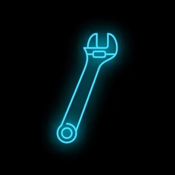 Adjustable wrench tool glowing neon light outline Illustrazione stock