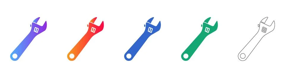 Adjustable Wrench Tool Icon Set Illustrazione stock