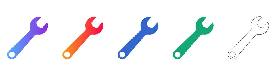 Adjustable Wrench Tool Icons Set Illustrazione stock