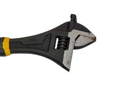 Adjustable wrench on white background with copy space Stock Photos