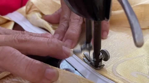 Adjusting And Stitching Zipper On Fabric With Sewing Machine Stock Footage 331996199