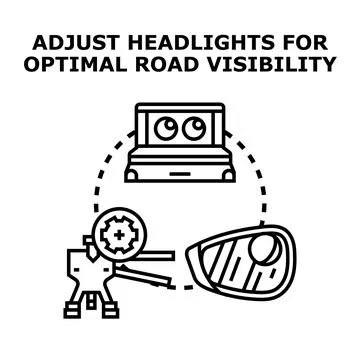 Adjusting car headlights for optimal road visibility Stock Illustration