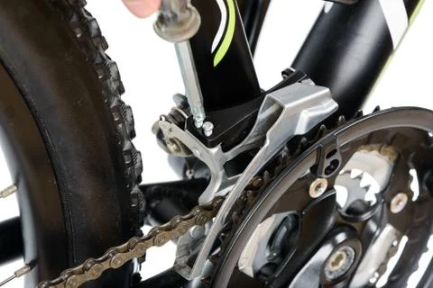 Adjusting front derailleur MTB Stock Photos