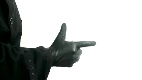 Adjusting leather gloves, seen from side, isolated background. Stock Footage 278533846