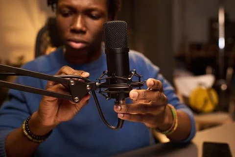 Adjusting Microphone For Recording in Home Studio Stock Photos