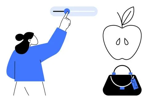 Adjusting Preferences Scene with Apple and Handbag, Featuring Person Intera.. Stockillustratie