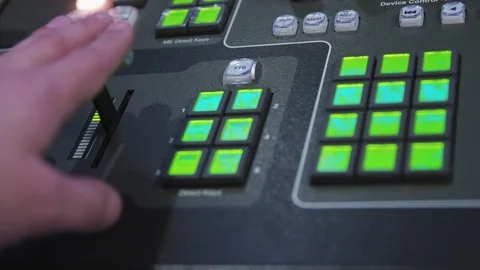 Adjusting a studio switching board cross-fade lever Stock-Footage 89580563