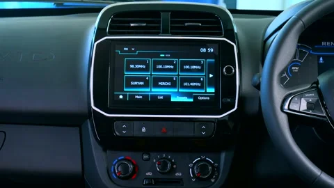 Adjusting touch screen car stereo new car Video stock 266411585