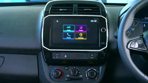 Adjusting touch screen car stereo Video stock 266411859