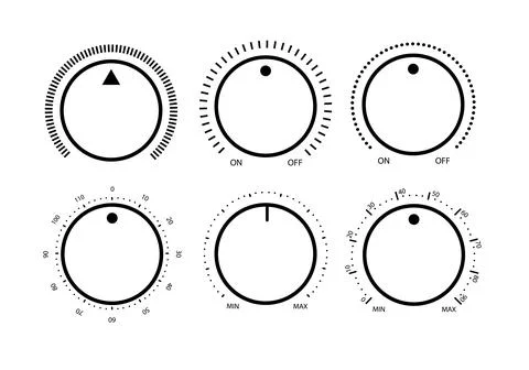 Adjustment dial. Rotary dials with round scale volume level knob and round イラスト素材