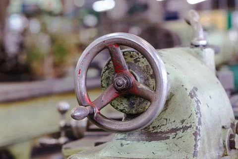 Adjustment wheel of lathe machine Stock Photos