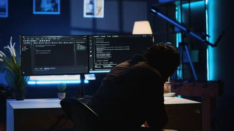 Admin in apartment exasperated by annoying bugs while programming Stock Footage 265510660