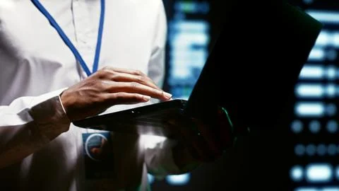 Admin checking supercomputers Foto stock