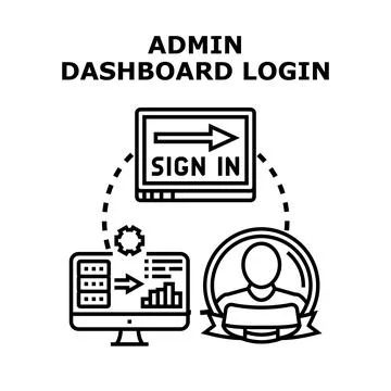 Admin dashboard login process accessing data online Stock Illustration