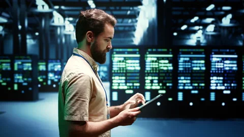Admin doing checkup on VPN servers Stock Footage 246243217