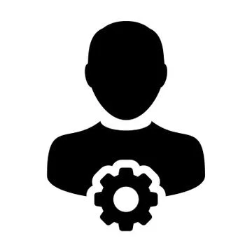 Admin icon vector male person profile avatar with gear cogwheel for settings  Illustrazione stock