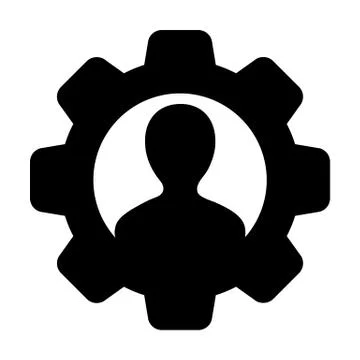 Admin icon vector male user person profile avatar with gear cogwheel settings Illustrazione stock