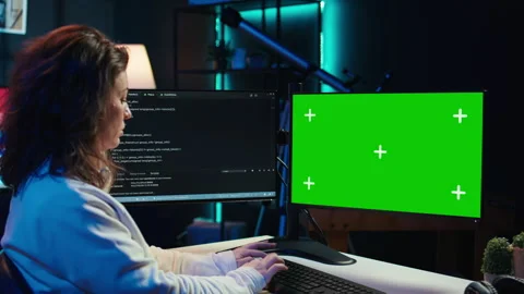 Admin installing fortified code on chroma key PC to prevent cyber attacks 스톡 동영상 283594573