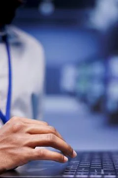 Admin investigates server clusters Foto stock